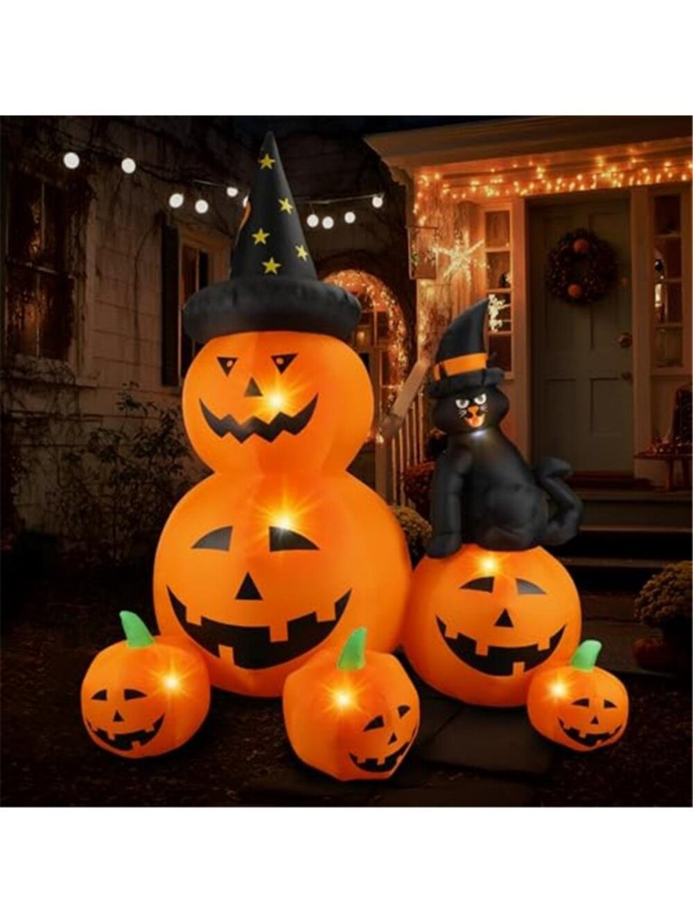6Ft Halloween Inflatable Decorations Pumpkins Patch Lanterns with Black Cat